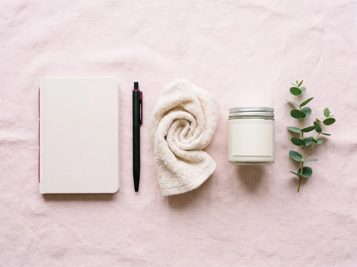 Night wind-down self-care routine flat-lay